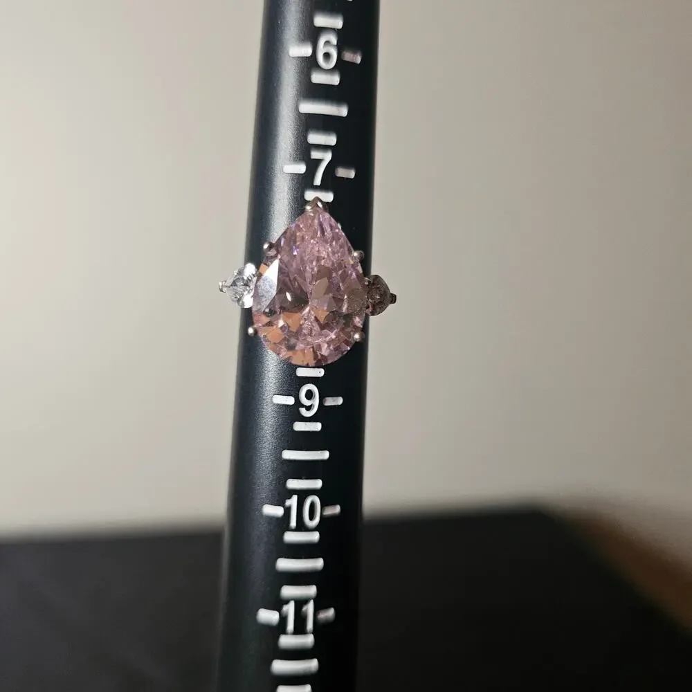 JTV Bella Luce 18.25 ctw Pink Pear-Cut and White Diamond Simulants Rhodium 925